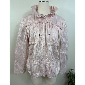 Chico's Womens Pale Pink Ruffle Satin Lined Zip Up‎ Jacket